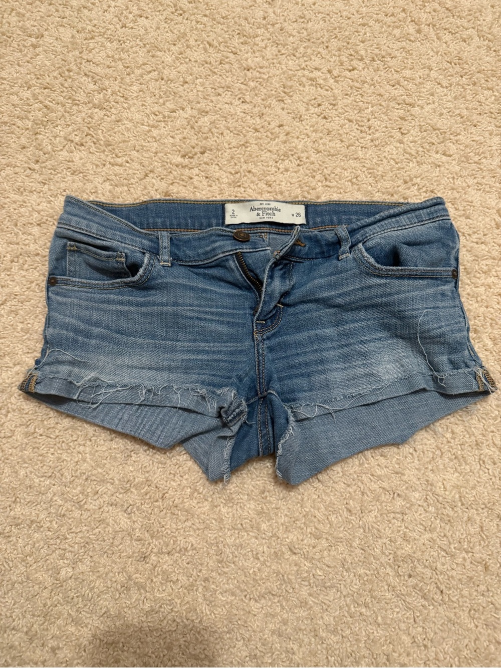 Abercrombie & Fitch Light Wash Frayed Denim Shorts